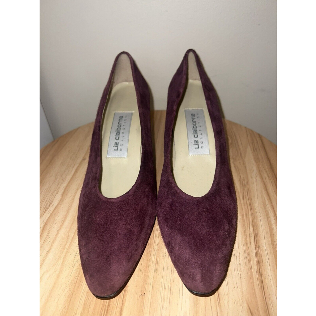 Vintage Liz Claiborne Collection Suede Leather Dark Plum Pumps 7 N Narrow Spain